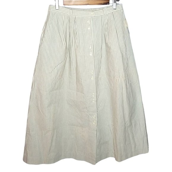 Vintage Dresses & Skirts - NWT VTG Tofy 100% Cotton Pleated Full Button Pinstripe Skirt 12